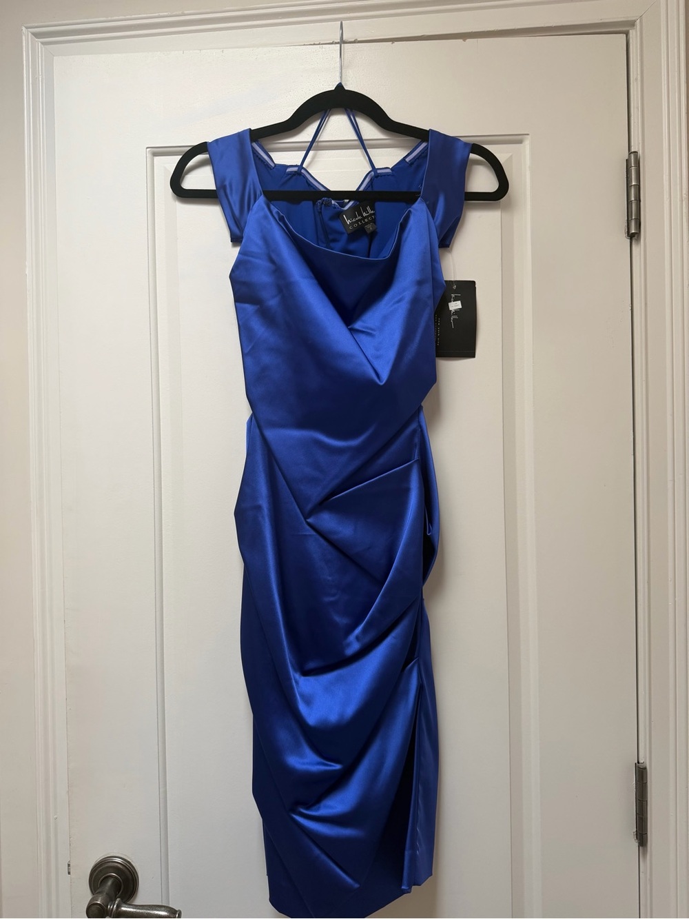 Nicole Miller Blue Satin Draped Dress